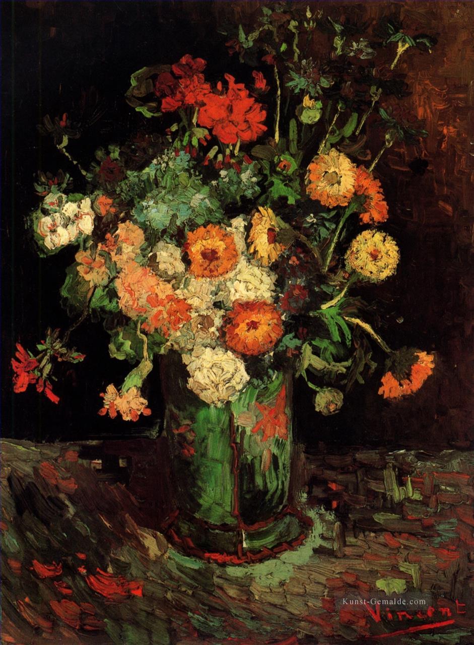 Vase mit Zinnias und Pelargonien Vincent van Gogh impressionistische Blumen Ölgemälde